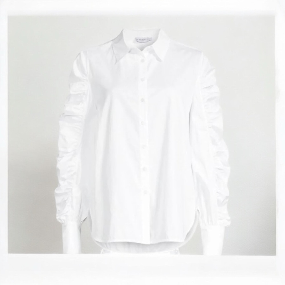 Harshman Juliana Shirt White Cotton Ruched Sleeve Top Women's 2X NWT